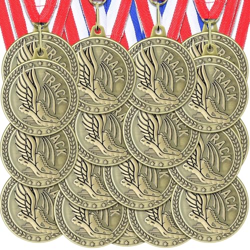 Ferreve 48/96 Pcs Sports Award Medals Bulk with Neck Ribbons Champ Winner Medal Sports Day Favors Prizes for Team Competitions Tournaments Match Party(96pcs Track and Field)