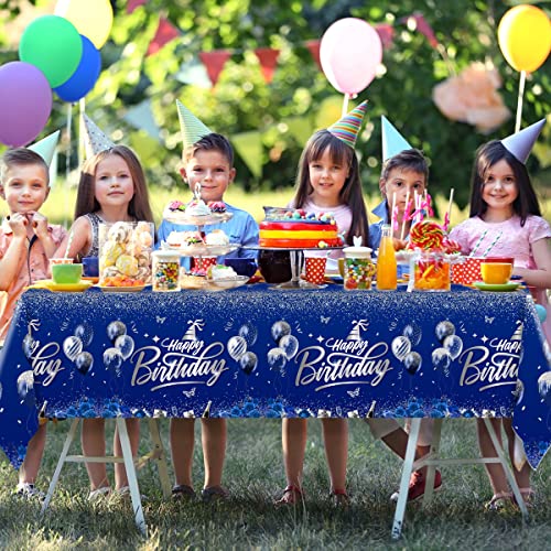 Happy Birthday Decorations-3Pcs Navy Blue Birthday Tablecloth,Rectangle Plastic Disposable Birthday Table Covers Party Decoration For Men Women 90Th 80Th 70Th 60Th 50Th 40Th 30Th Birthday #TOP1