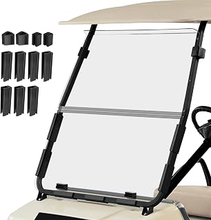 Club Car DS Windshield for 1982-2000-Present Model, Clear Fold Down 3/16"" (5MM) Thicken Fits 1-1/4"" Struts, Front Folding Windshield Replacement, Clear Tinted WindshieldIncluded Hardware
