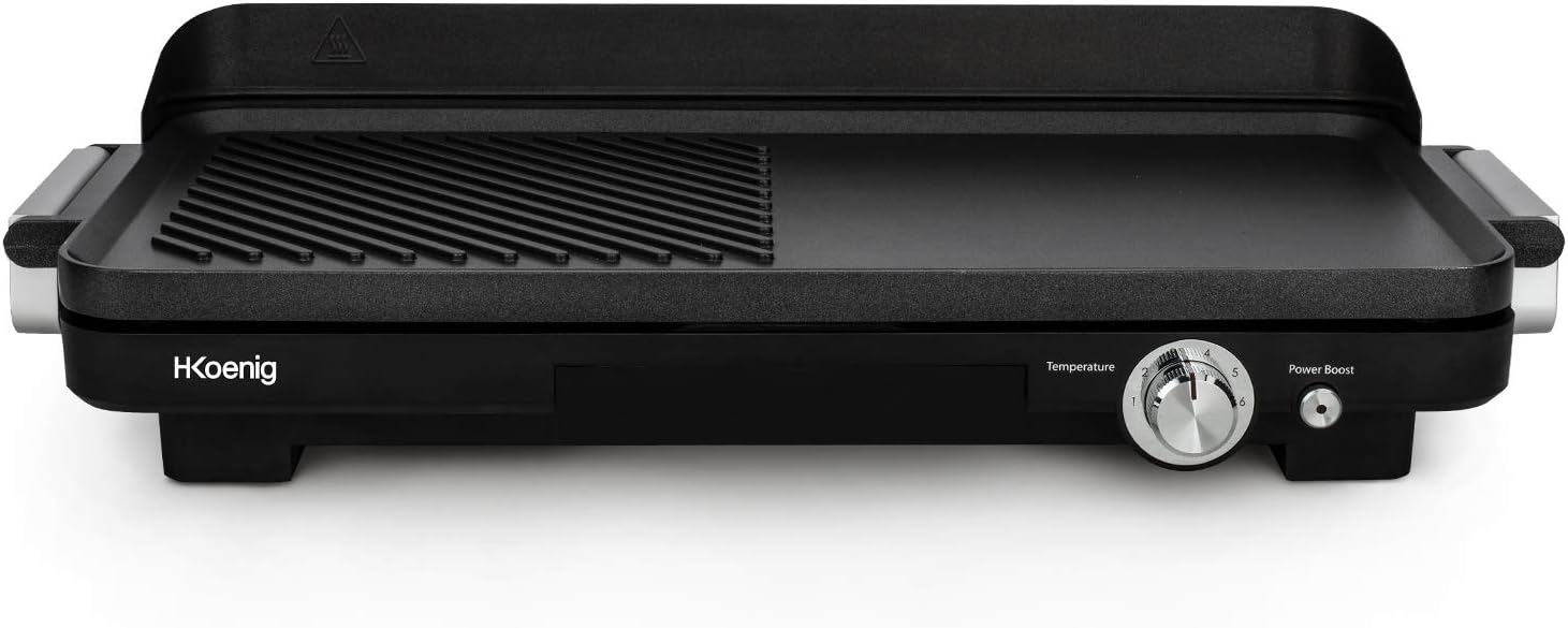 Plancha De Asar Eléctrica Con Parrilla, 1800 W, Superficie Amplia, Negro. H.Koenig_GRX330