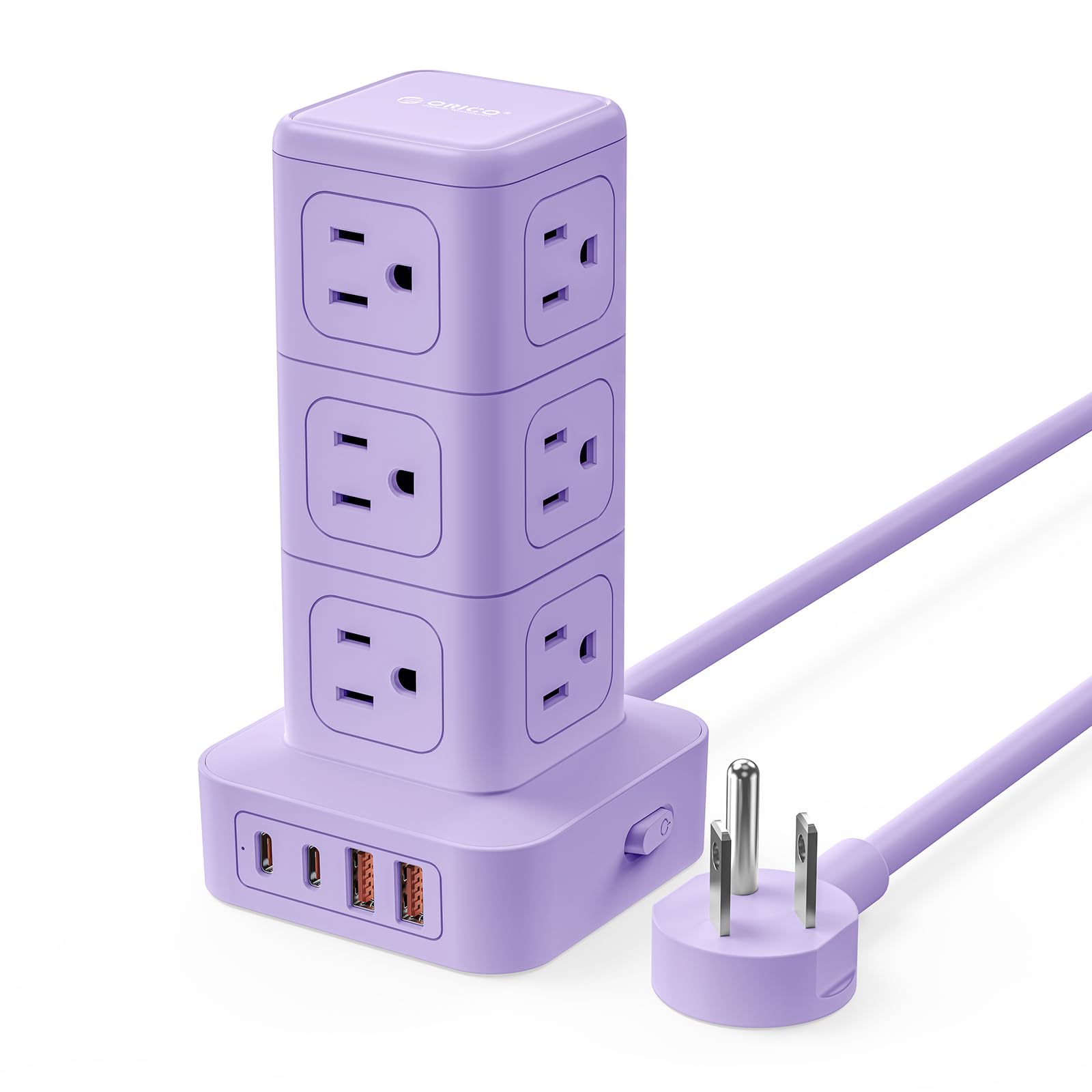 ORICO Power Strip Tower with Multiple Outlets, Tower Extension Cord | with 12 AC Outlets 4 USB Ports (2 USB C), Space Saving Design, 5FT Cord Power Tower for Home, Office, Dorm - TPP20