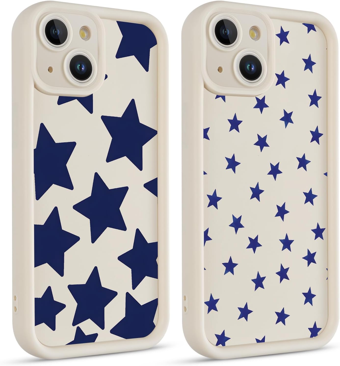2 Pack Cute Star Phone Case for iPhone 15 6.1", Aesthetic Coquette Blue Cool Y2K Pattern Print Design Women Girls Case Soft Slim Shockproof TPU Protective Funda Cover