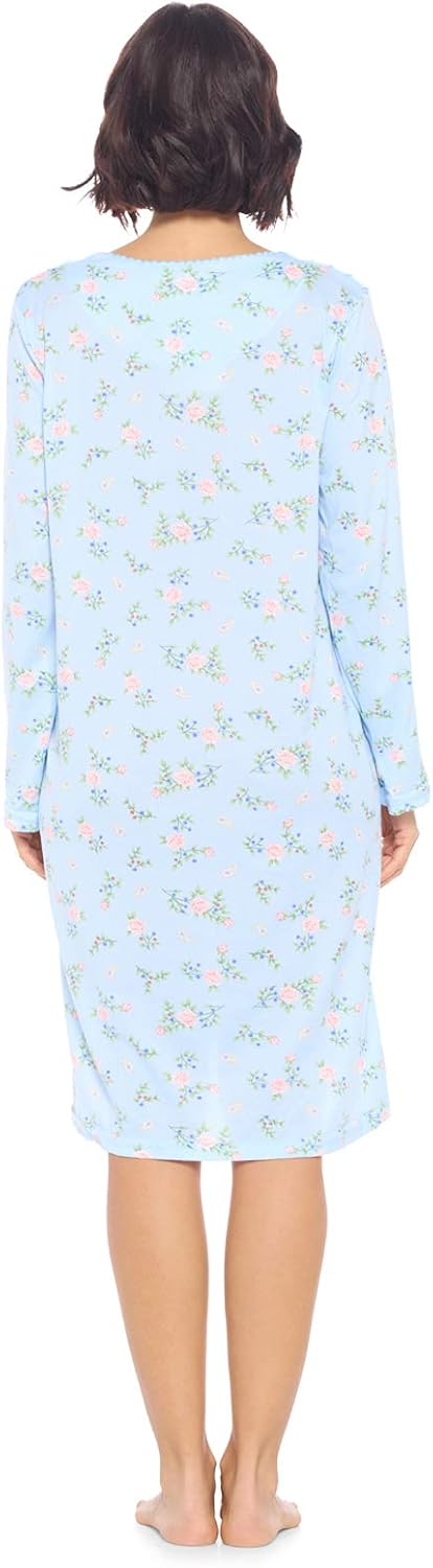 Casual Nights Women's Long Sleeve Nightgown | Printed Henley Sleepwear Nightshirt - Image 3