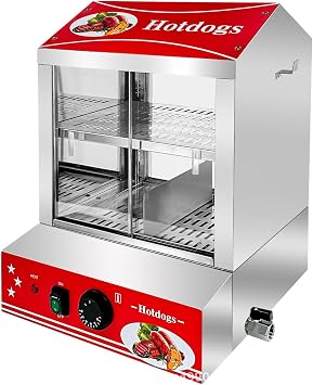 Newest Upgraded Hot Dog Hot Food Showcase Warmer, 2-Layer Commercial Food Warmer, 500W, Thermal Food Case Food Warming Display, Commercial Insulation Showcase, Tempered Glass, Temperature