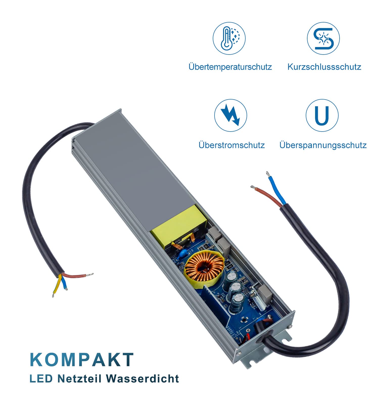 LED Trafo Transformator 12V 200W Wasserdicht, LED Netzteil 230V auf 12V DC Gleichstrom IP67 Outdoor, 12 Volt LED-Treiber Driver Aussen Schaltnetzteil für LED-Lampen Streifen Außenbereich Bad, DUSKTEC