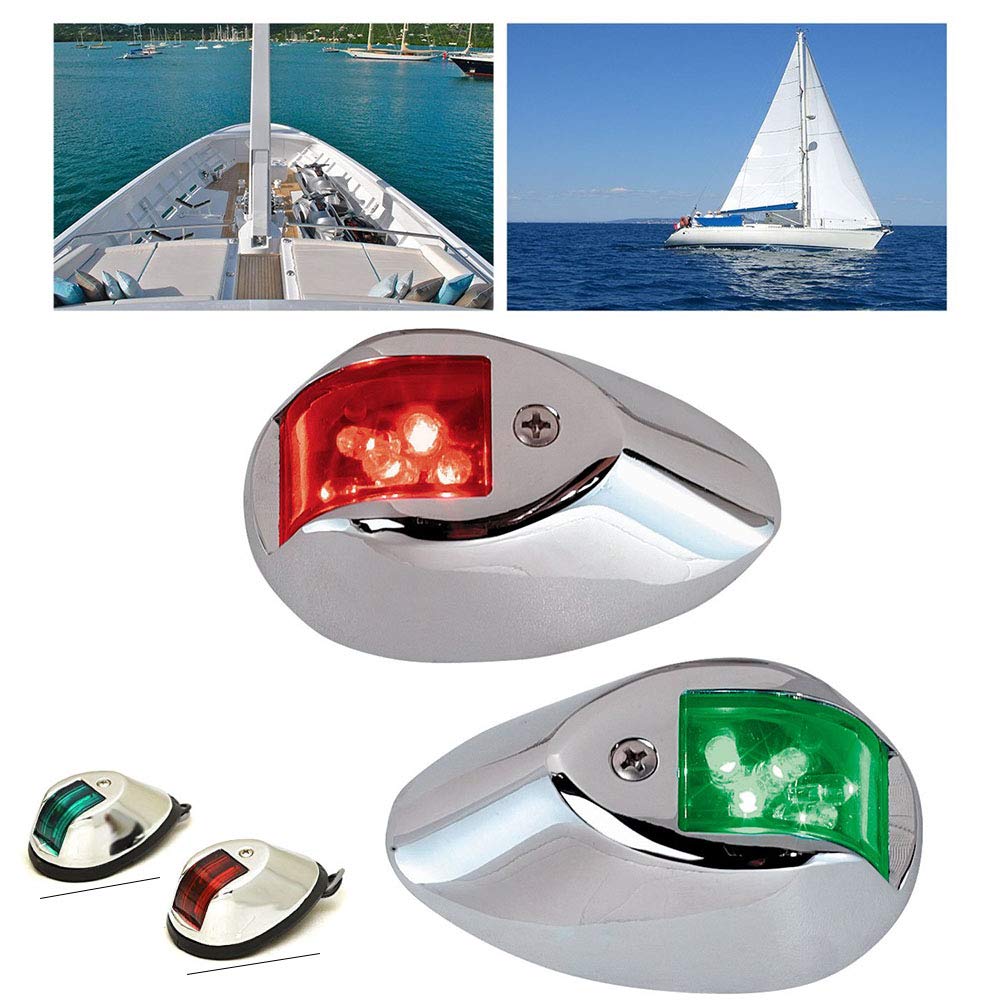GZYF 91 * 59 * 35mm Boat Marine Navigation Bow Light Sailing LED Lamp 1 Pair For Touring Fishing Speed Pontoon Boats Stainless Steel Green & Red