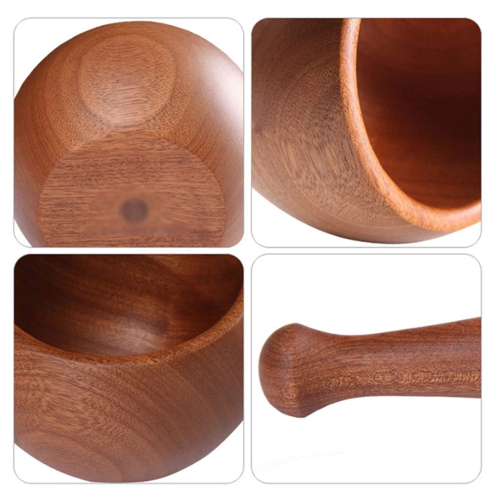 BATLAM Mörser und Stößel Stößel- und Mörser-Set für Küchenzutaten, manuelle Holz-Knoblauchpresse, Pfeffermühle zum Mahlen von Nüssen, Durchmesser: 3,7 Zoll, Mühle, Gewürz-Kräutermühle