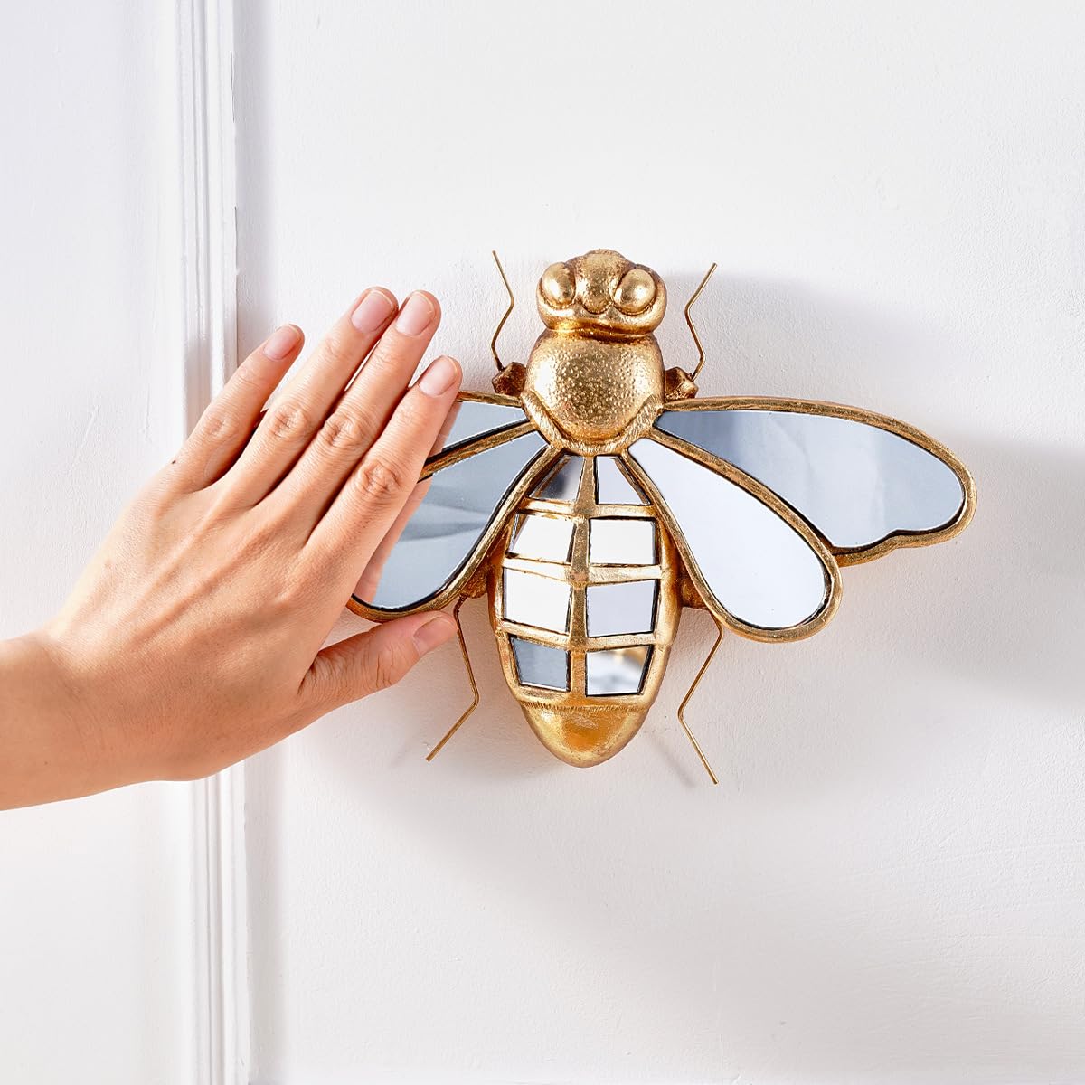Decorazione da parete a specchio a forma di libellula dorata, decorazione da parete con libellule fatte a mano, decorazione creativa in vetro a specchio, perfetta per case a tema vittoriano ed europeo