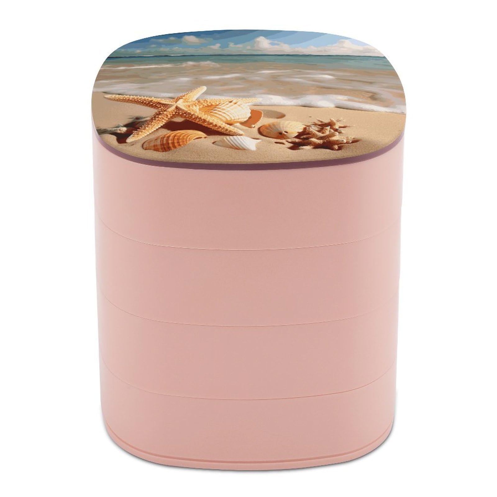 FekiLoot Seashells Starfish on Beach Jewelry Box 4-Layers Rotatable Jewelry Organizer Storage Box with Mirror Cute Travel Jewelry Case Portable Earring Holder Organizer for Ring Necklace Bracelet