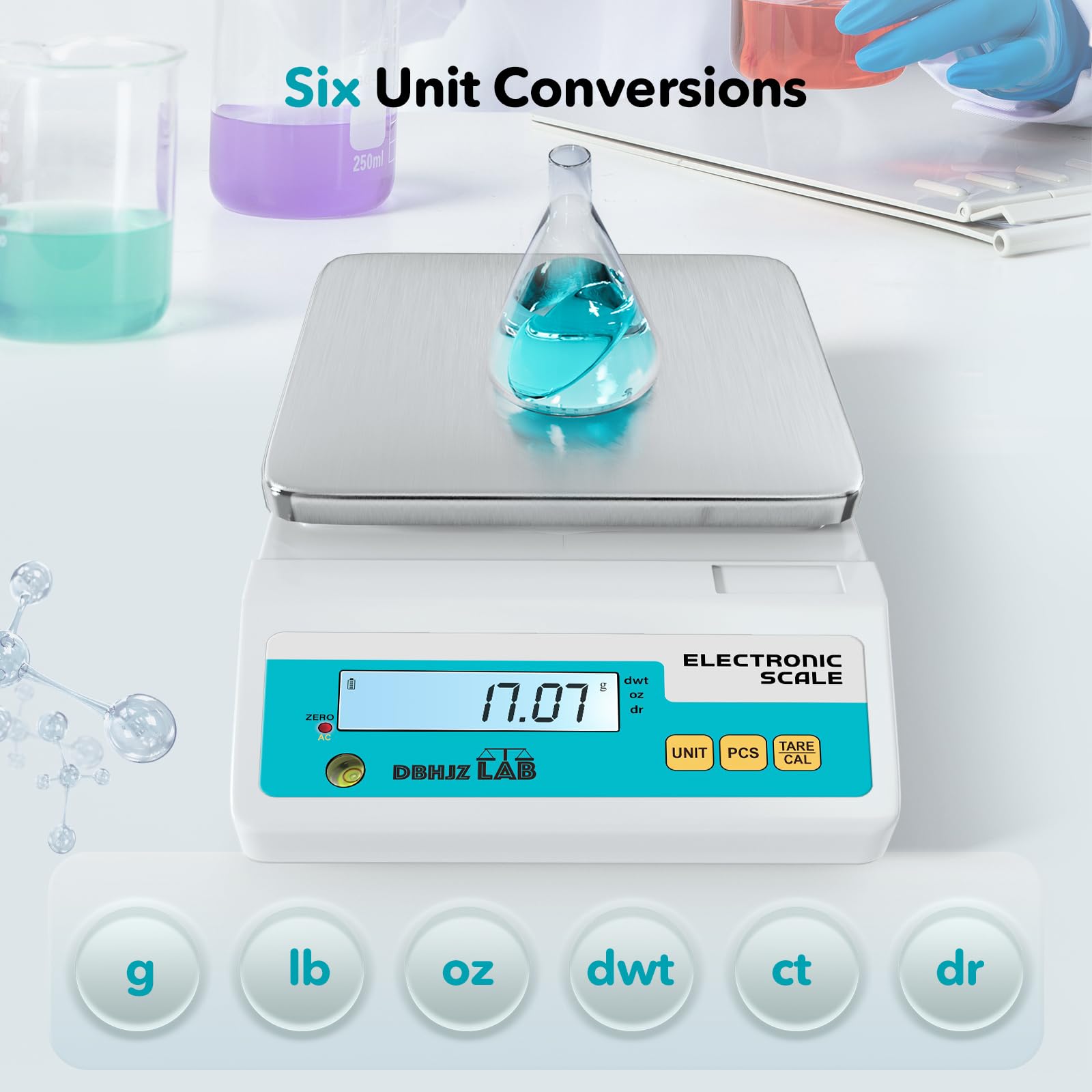 Báscula de laboratorio de 5000 g/0,01 g, báscula analítica electrónica de alta precisión, báscula científica de laboratorio con peso de calibración, doble fuente de alimentación, báscula de joyería