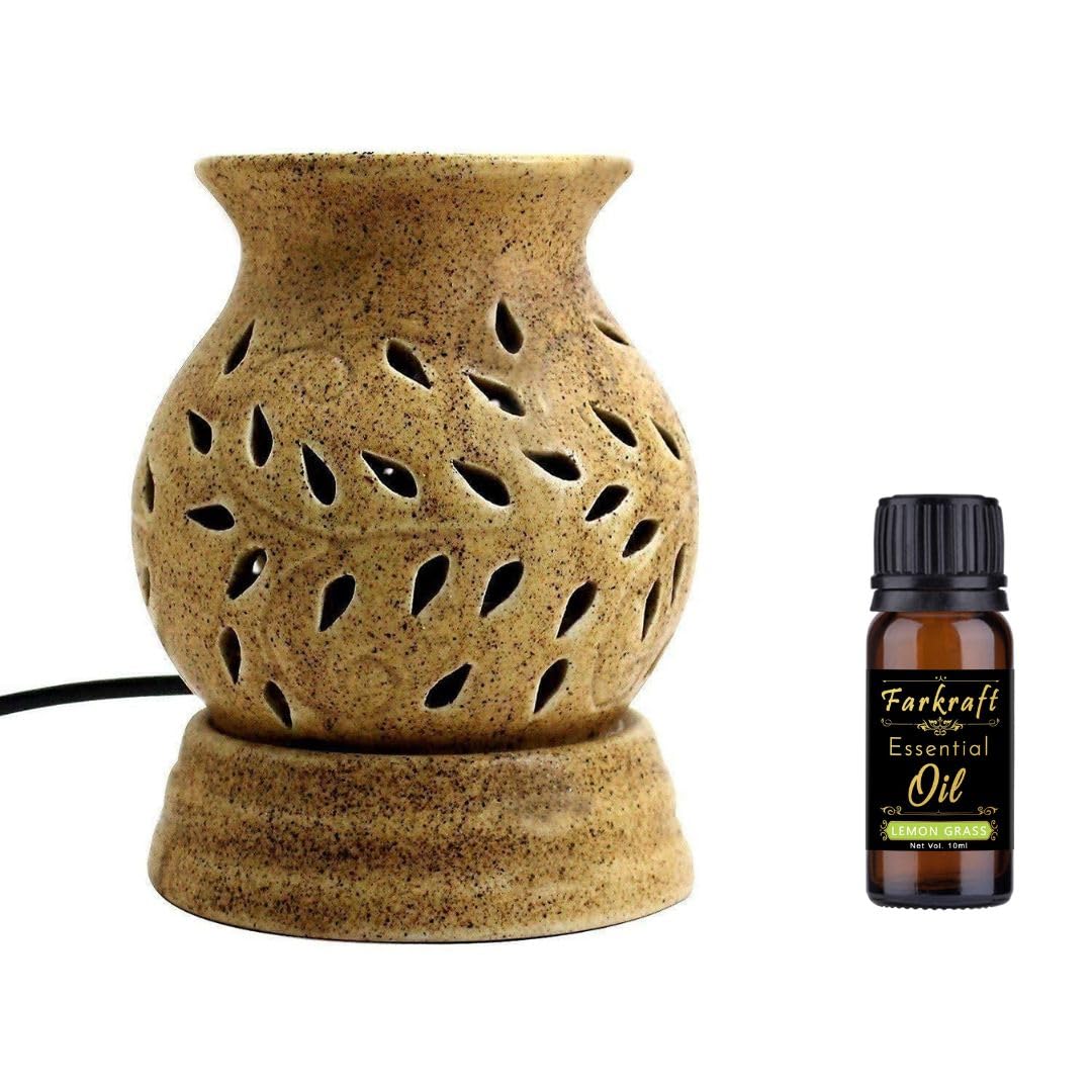 FnP CL Farkraft Ethnic Ceramic Electric Round Shaped Aroma Diffuser| Aroma Oil Burner For Aromatherapy| Home Decor And Fragrance With Aroma Oils & Extra Bulb (Lemongrass Aroma Oil 10 Ml - Beige) (B01N17AXR6) Amazon Price History, Amazon Price Tracker
