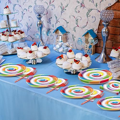 Image of 96pcs Candy World Party Supplies for 24 Guests Sweet Candy Tableware Set Lollipop Plates Napkins Dinnerware Table Decorations for Birthday Pink Donut Party Favors