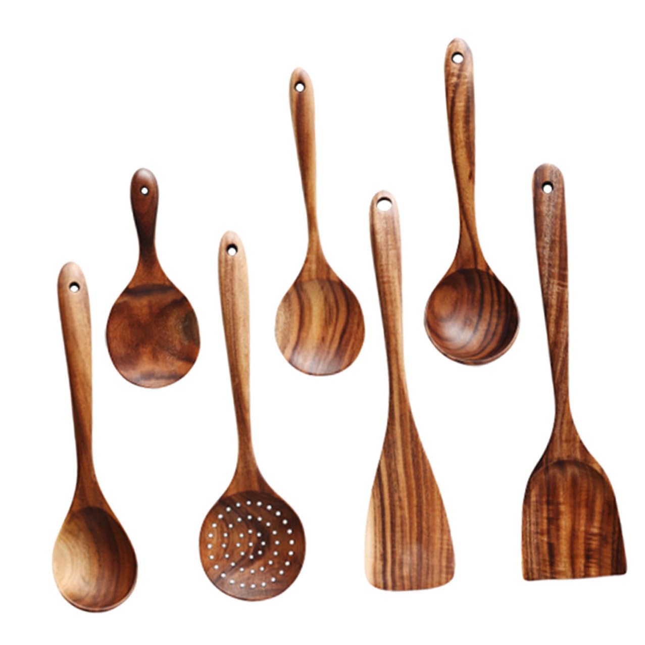Cucchiai in Legno Naturale per Cucina Utensili con Manici Lunghi Ergonomici Cucchiaio Portatile per Uso Domestico Resistenti e Sicuri per Cottura Professionale