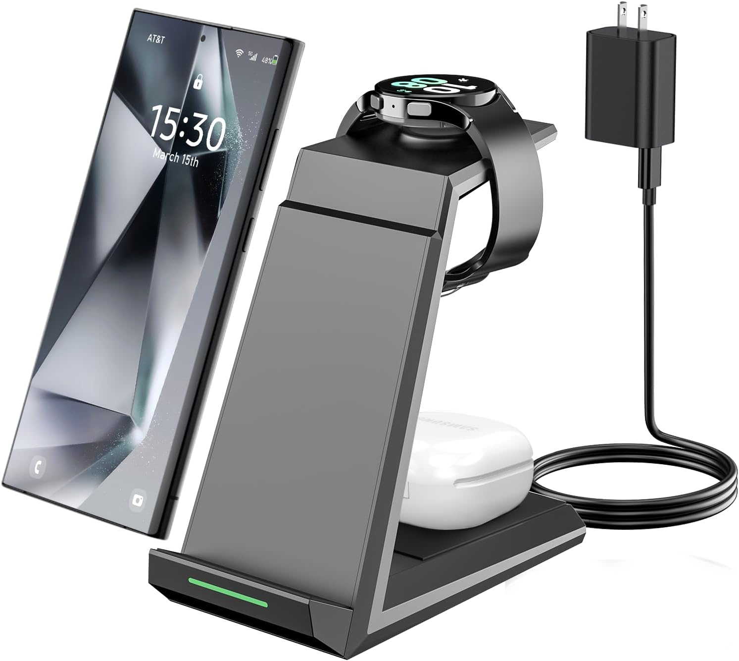 Wireless Charger for Samsung - NANAMI 3 in 1 Charging Station for Multiple Devices,Fast Charger Stand Dock for Galaxy S25 S24 S23 Ultra S22 S21 S20 Z Flip Fold,Galaxy Watch 5/5 Pro/4/3,Galaxy Buds Pro
