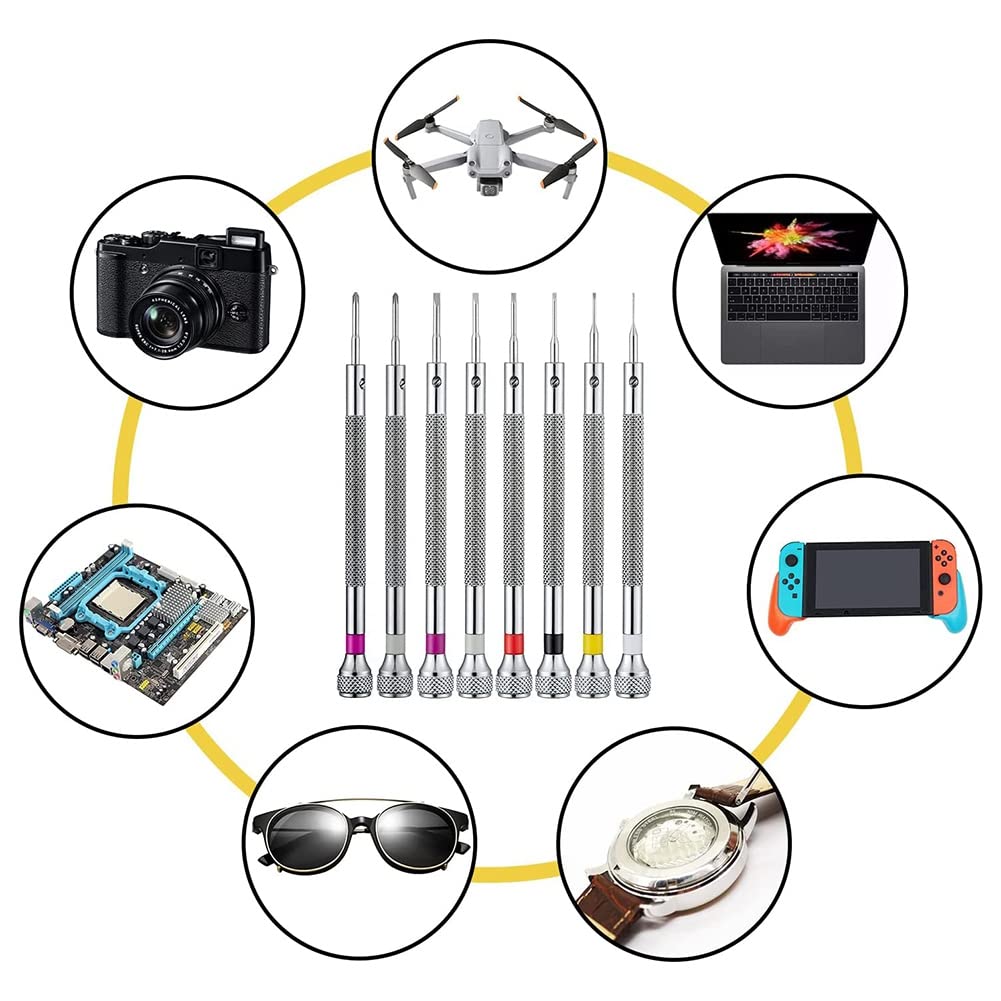 Destornillador para Relojes, Serie 8, Destornillador de precisión de 0,6 a 1,6 mm con 8 Hojas de Repuesto adicionales para reparación de Relojes(