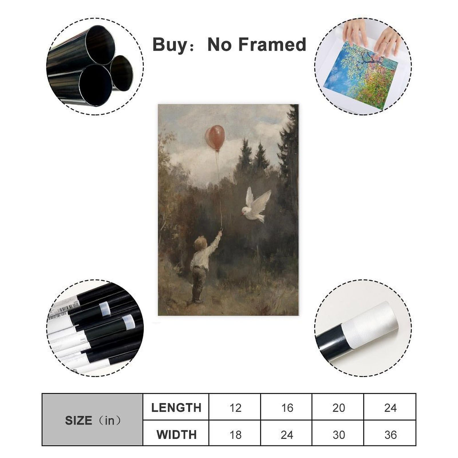 Leinwandposter mit Kind mit Luftballon, Wandkunst, Dekordruck, Gemälde für Wohnzimmer, Schlafzimmer, Dekoration, 60 x 90 cm