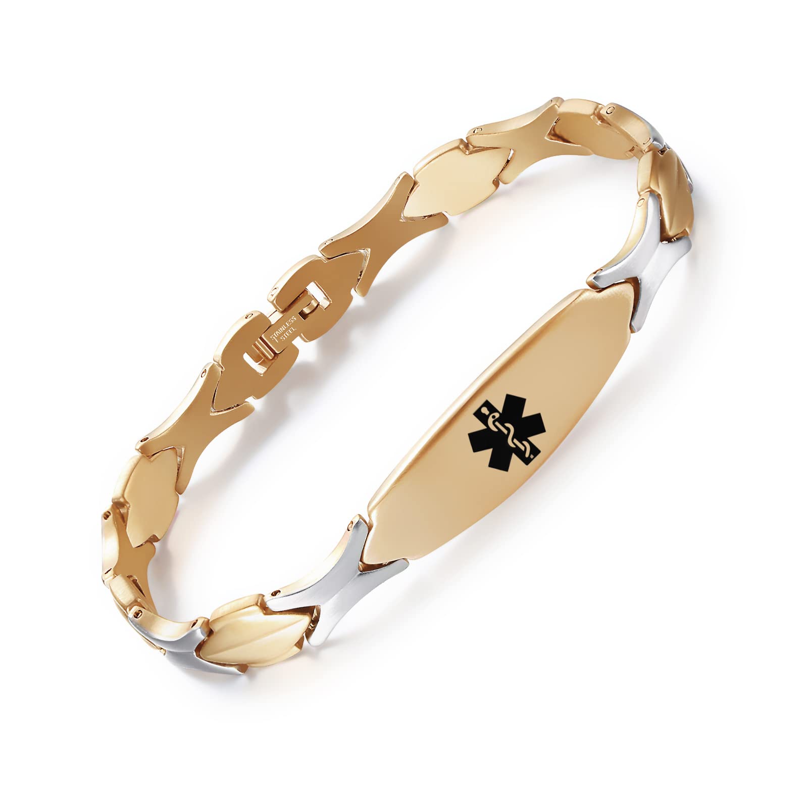 Linnalove Fashion Medical Alert Bracelets Stainless Steel Medical