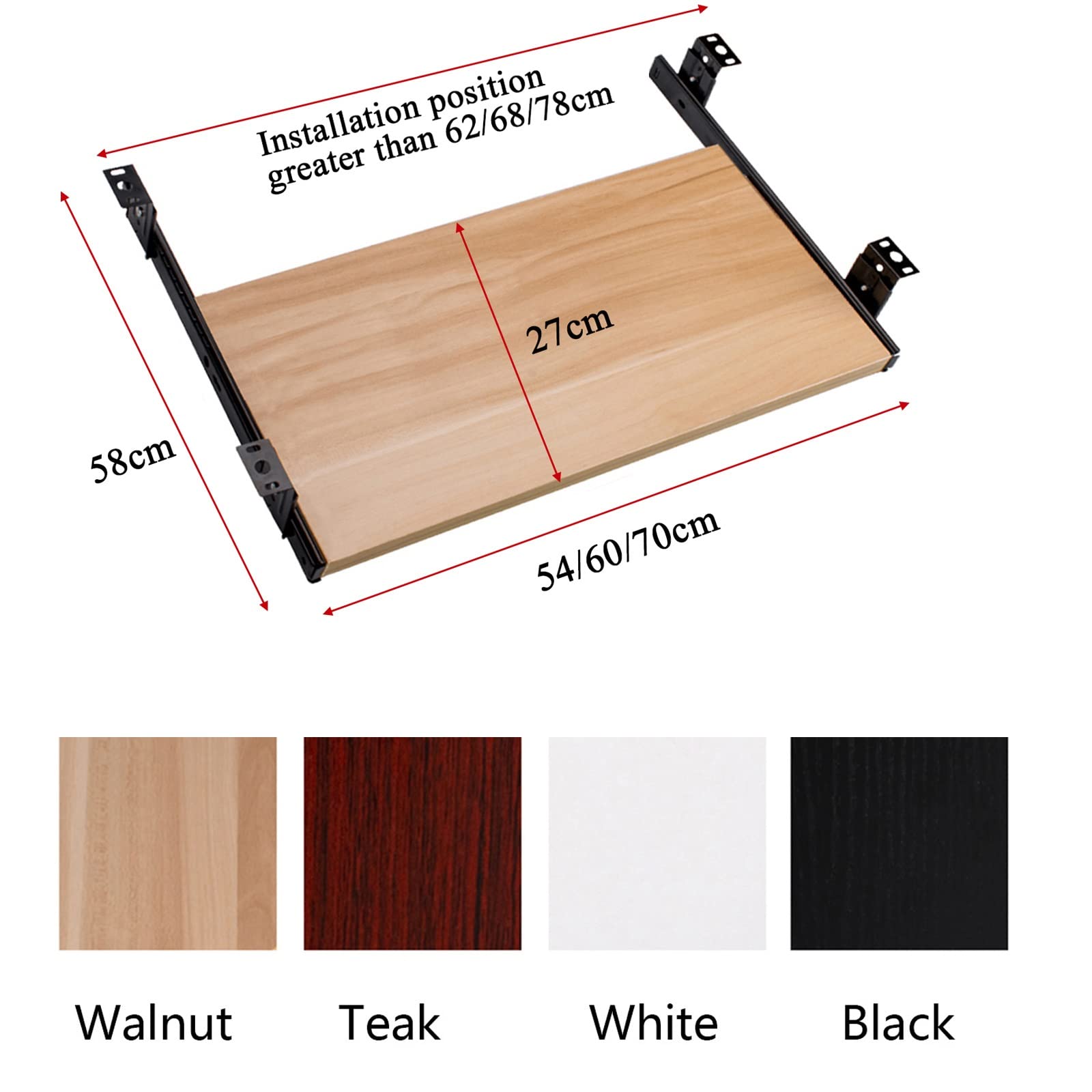 Bandeja ajustable para teclado debajo del escritorio, estante deslizante para teclado de 36 cm, color blanco, 54 cm de largo x 27 cm de ancho, diseño para ahorrar espacio y comodidad, perfecto para la