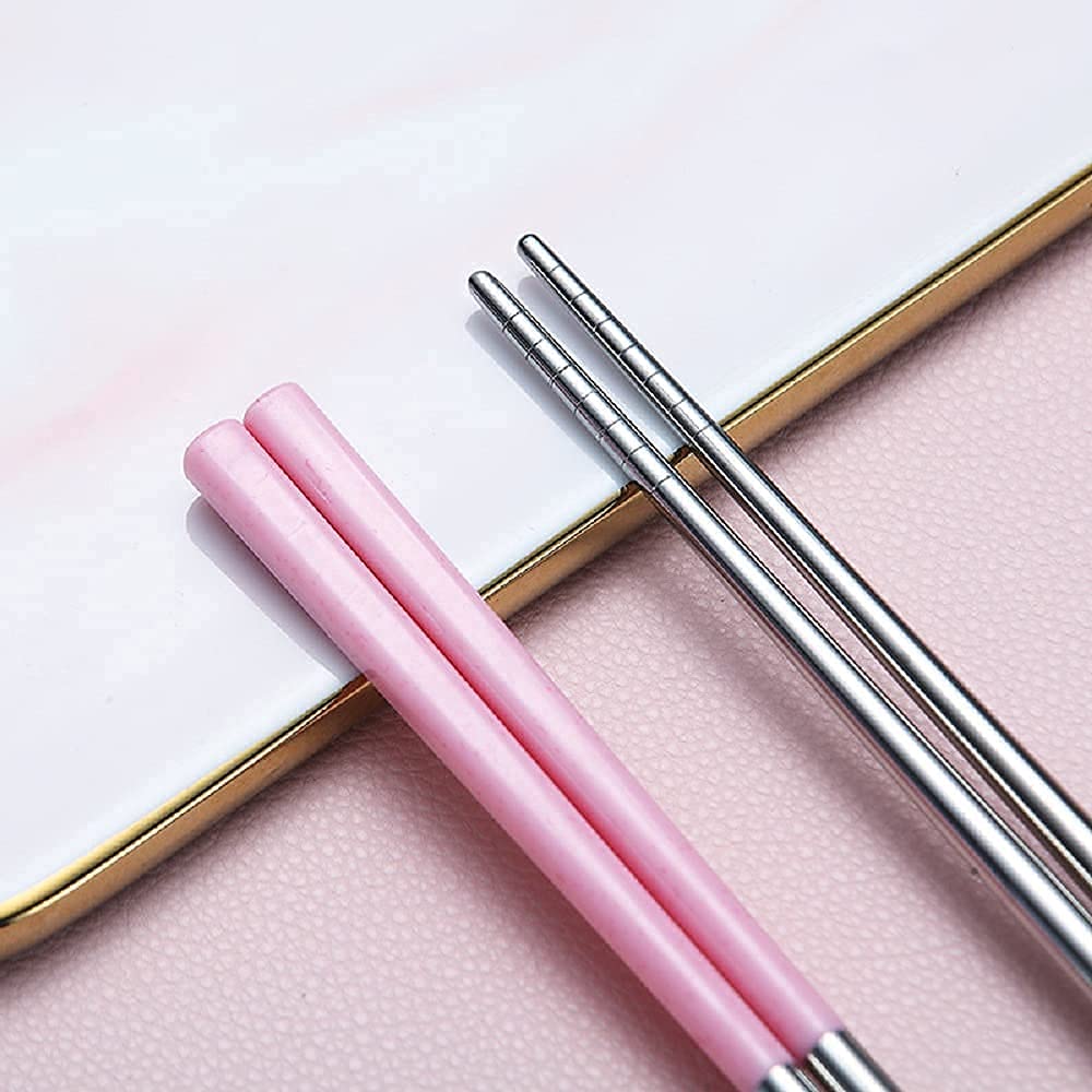 WOTOFY Reusable Stainless Steel Chopsticks Set - Lightweight, Durable, and Dishwasher Safe - Perfect for Noodles, Sushi, BBQ, and More -Exquisite Patterns - (5PC) 2