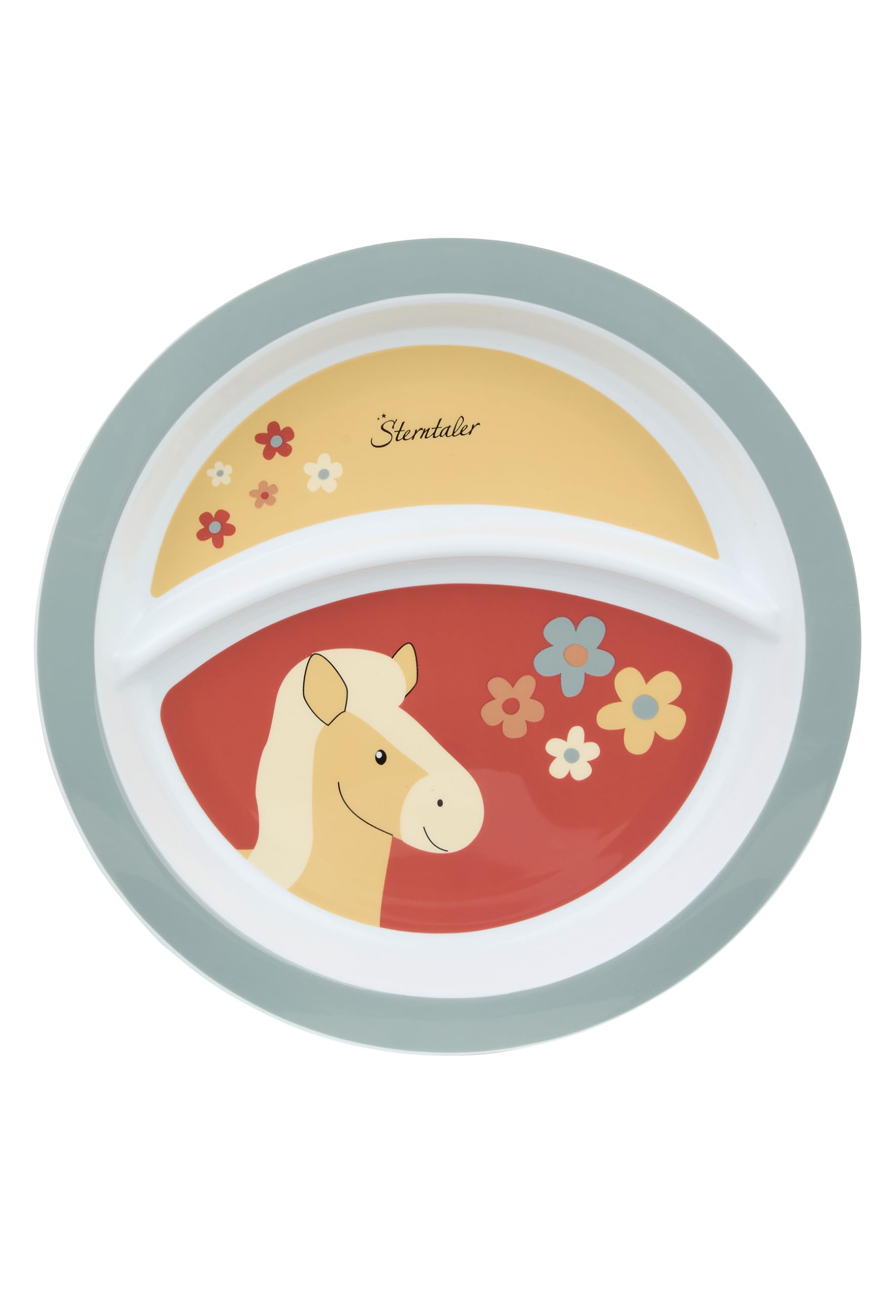 Sterntaler Geschirrset Pferd Sunny - Baby und Kinder Geschirr mit rutschfestem Sockel an Teller, Tasse und Becher - robustes Baby und Kindergeschirr aus lebensmittelechtem Material, mattrot