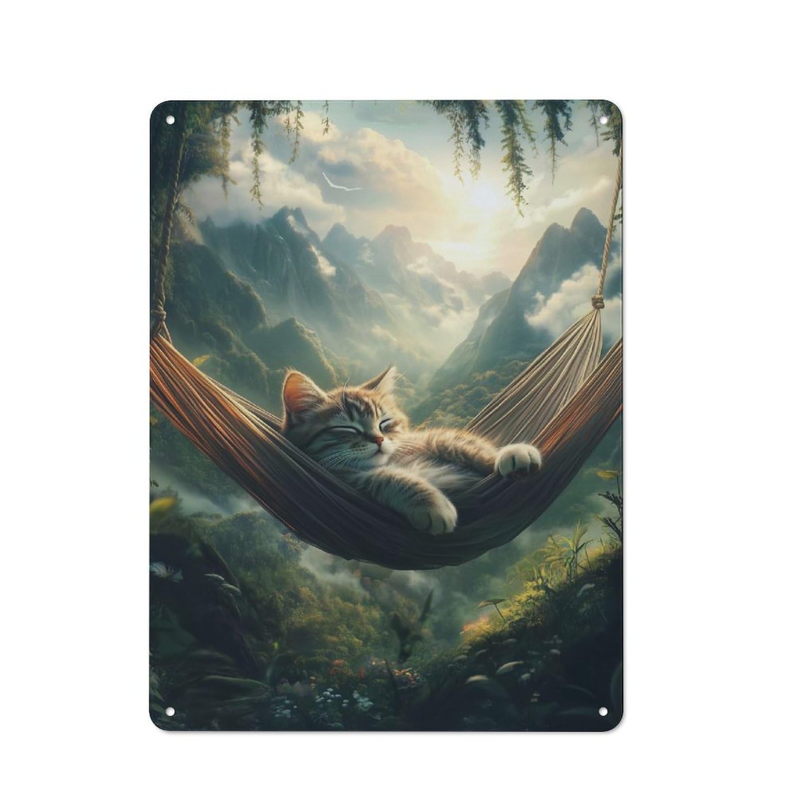 Junmoney Style-24 Industrial Cat Napping In Hammock Decorative Metal Plaque 40X30cm, Studio Wall Art For Flat, Bar, Studio Or Gallery Wall