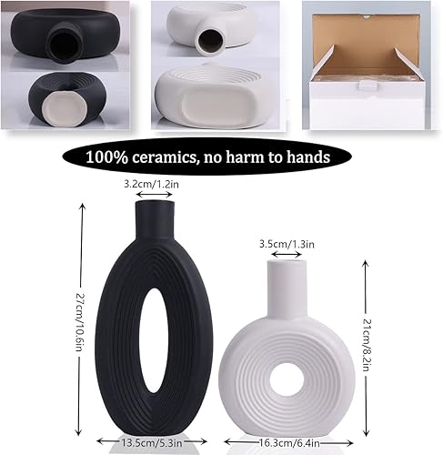 Miniatura 2 de Juego de 2 jarrones de cerámica, modernos jarrones redondos para decoración, diferentes tamaños, uso versátil, grandes regalos