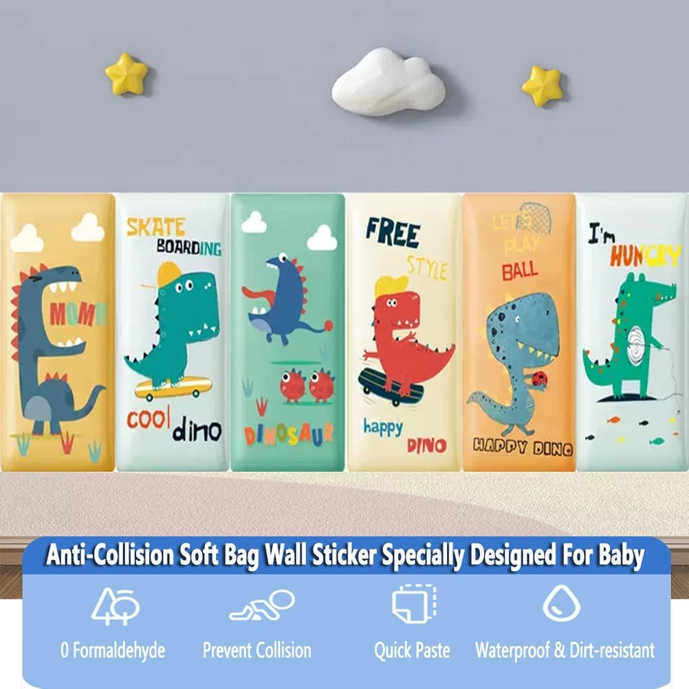 3D Anti-Collision Wall Stickers Dziecięce antykolizyjne skórzane naklejki ścienne, kreskówka dinozaur o tematyce DIY dekoracyjna poduszka ścienna, ochrona bezpieczeństwa miękki panel ścienny