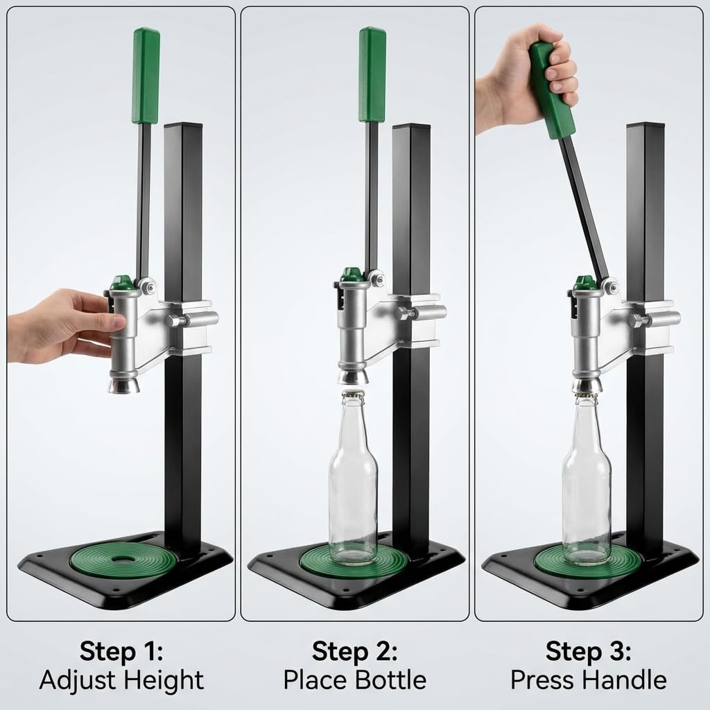 QWORK Tapón de botella de banco fuerte, reforzado, altura ajustable, acción de palanca para elaboración casera, compatible con tapas de 26 mm