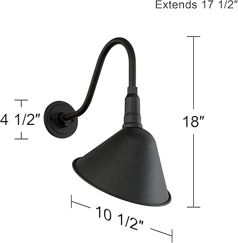 Miniatura 4 de Franklin Iron Works Neihart - Juego de 2 lámparas de pared rústicas para exteriores, de aluminio negro, con cuello de cisne de 18 pulgadas para