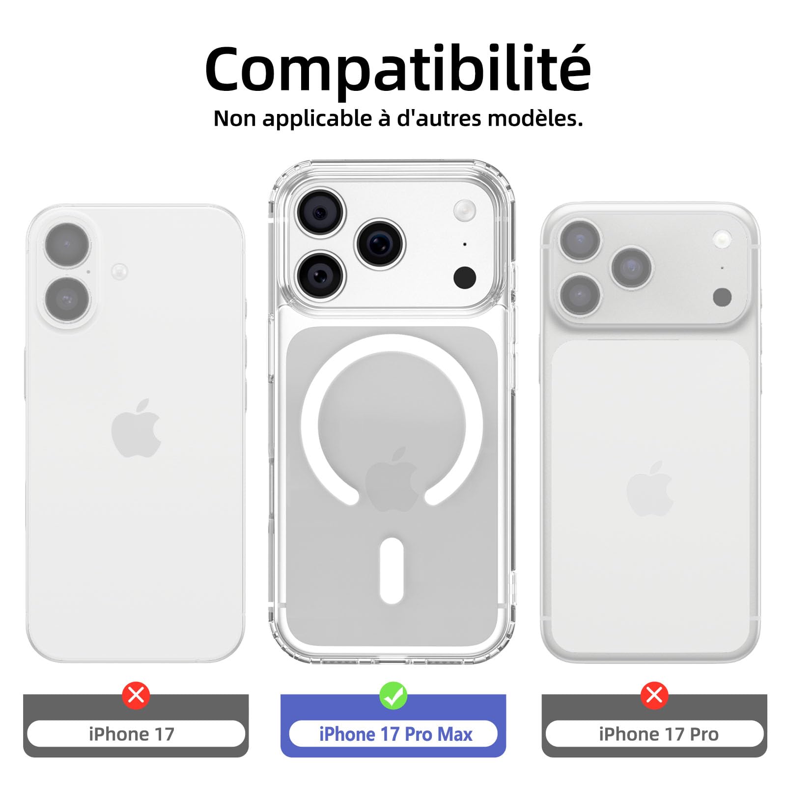 NEW'C Magnétique Coque pour iPhone 17 Pro Max (6,9 Pouces), Compatible avec MagSafe Antichoc Ultime avec Cordon – Magnétisme Puissant et Protection Militaire - Etui Fine - Transparent