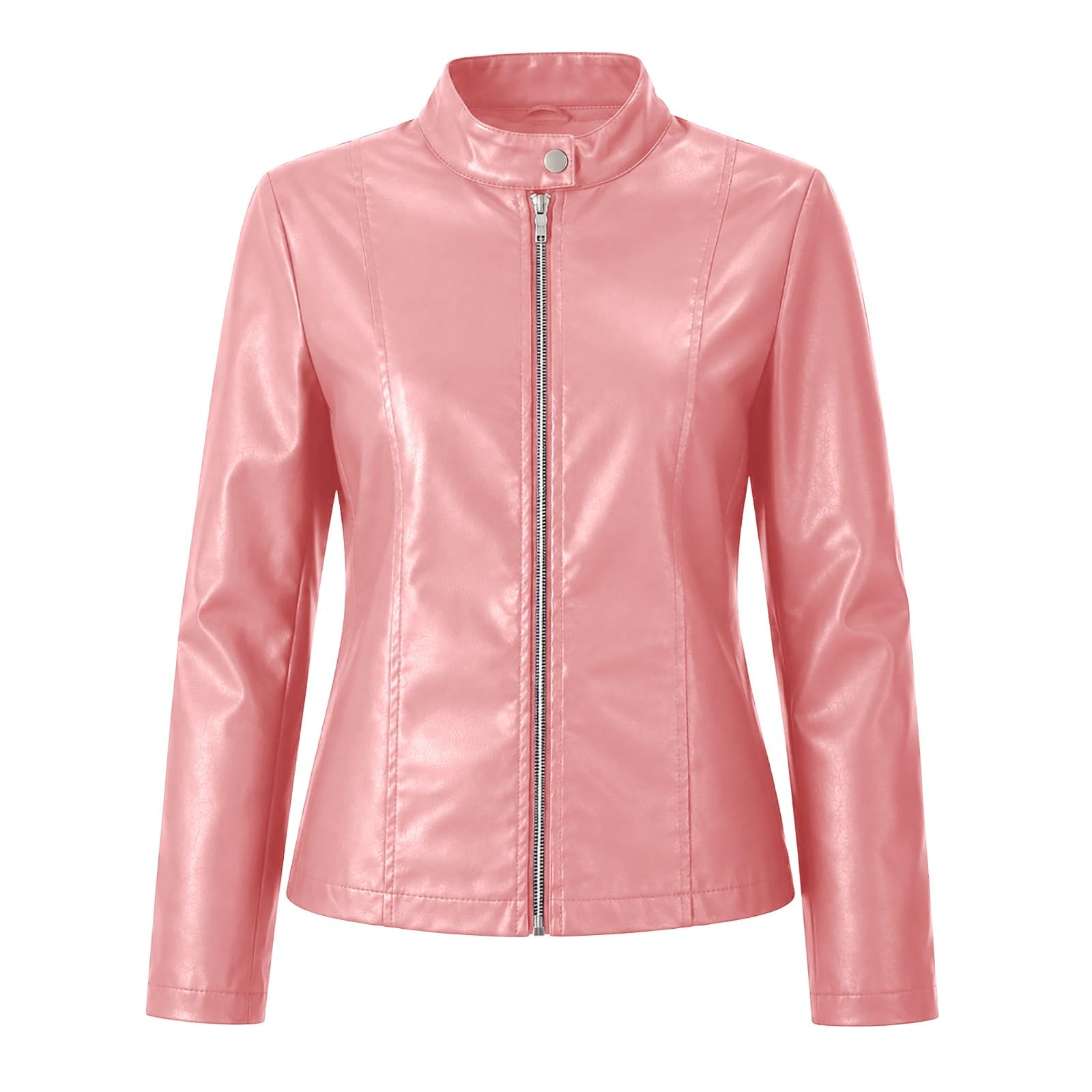 Generisch Veste en cuir élégante pour femme, col montant, coupe ajustée