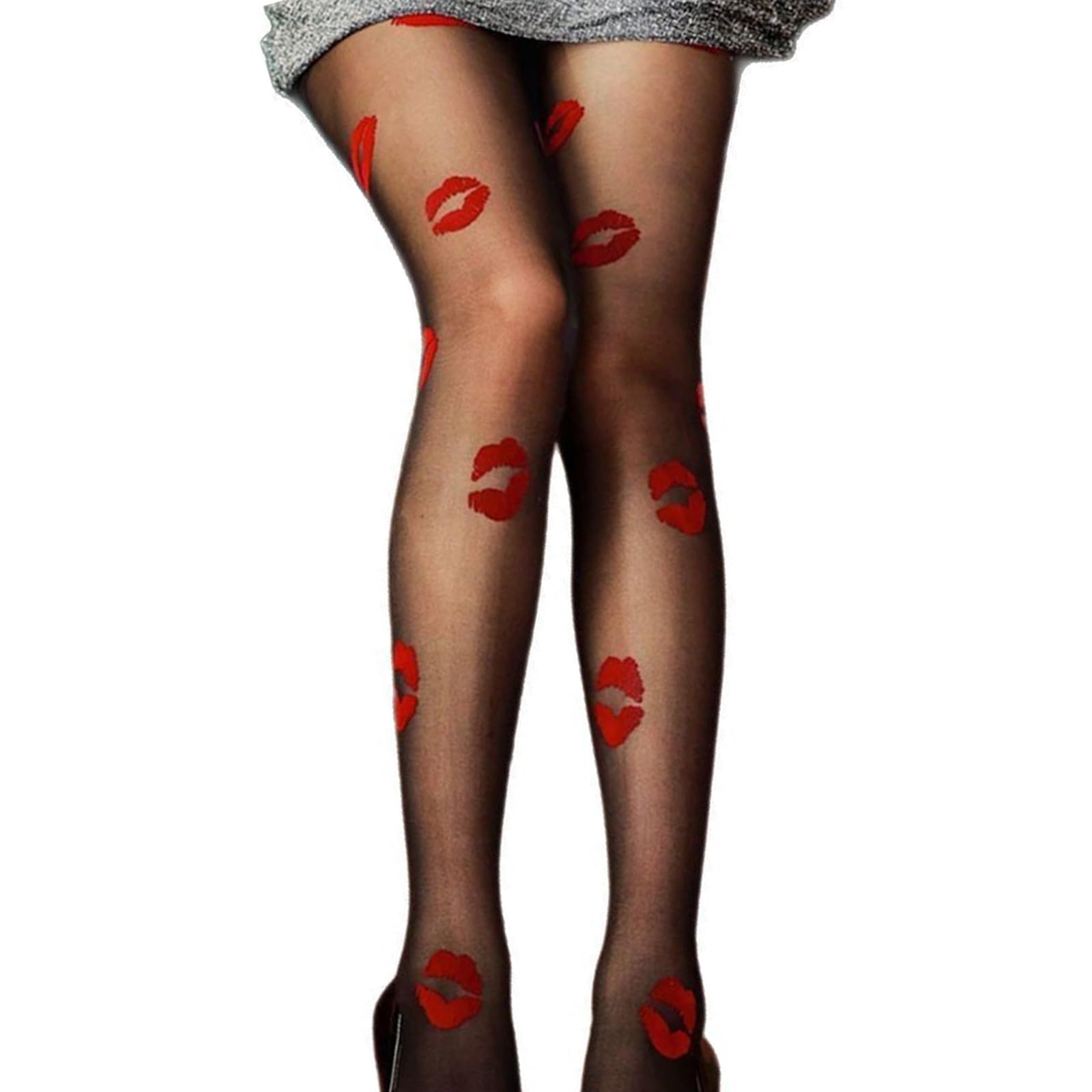 Maxtonser Women's Sheer Tights Kisses Patterned Control Top Tights Nylon Stockings High Waist Pantyhose Thigh High Stockings Gifts