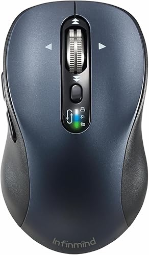 Mouse inalámbrico Bluetooth con desplazamiento de 4 vías, recargable, 4 niveles 3200 DPI, clic silencioso, 3 dispositivos para Windows, Linux, Mac