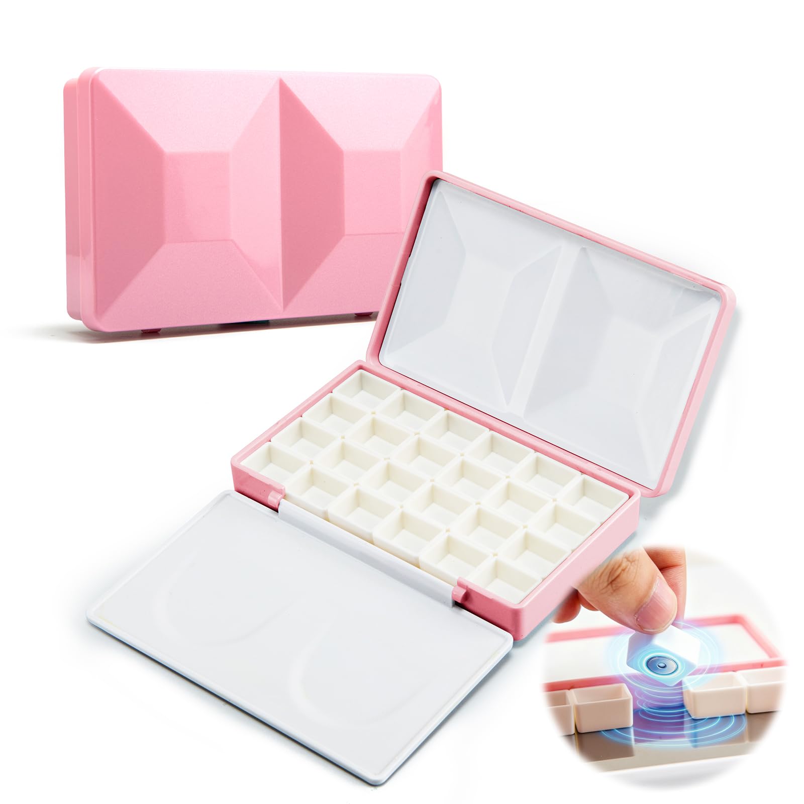 SEAMIART Empty Watercolor Palette Case with 24 Magnetic Half Pans & Lid