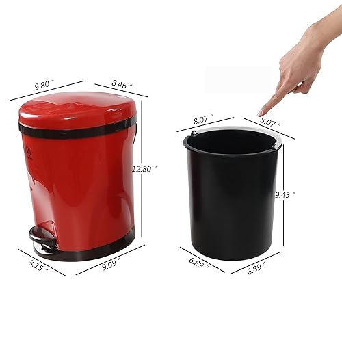 Miniatura 2 de Ggbin Cubo de basura de plástico de 7 litros con pedal de pie, 1 paquete de basura rojo redondo