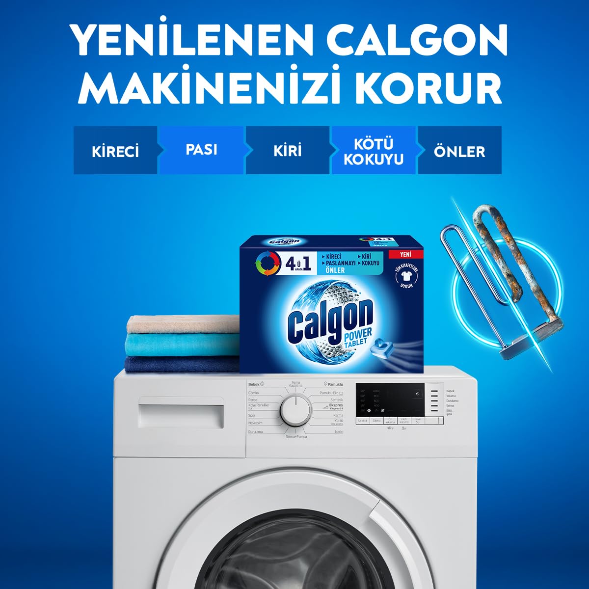 Calgon 4'ü 1 Arada Çamaşır Makinesi Kir, Kireç ve Koku Önleyici Tablet (1x 40 Tablet)