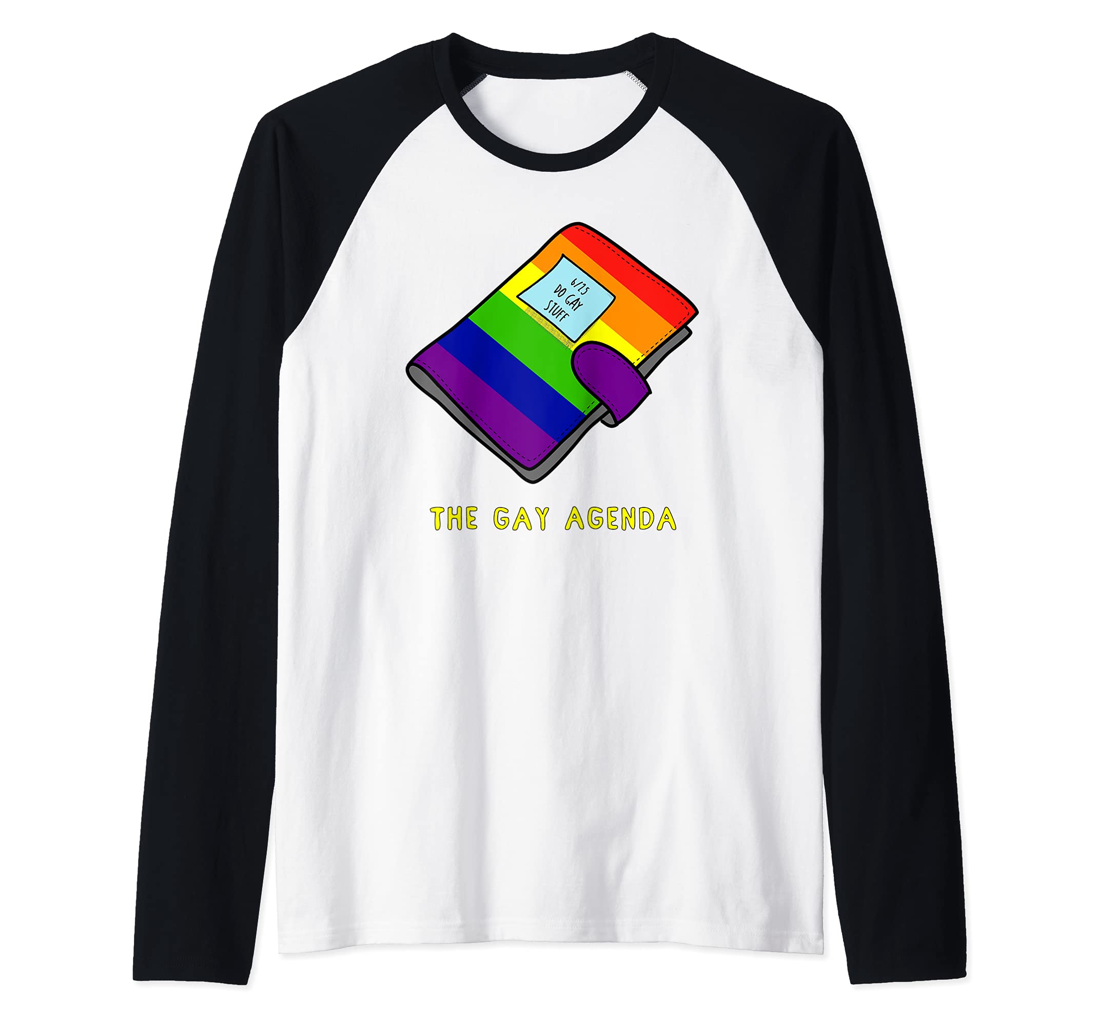The Gay Agenda Funny Gay Pride Planner Calendar Graphic Raglan Baseball Tee, Black