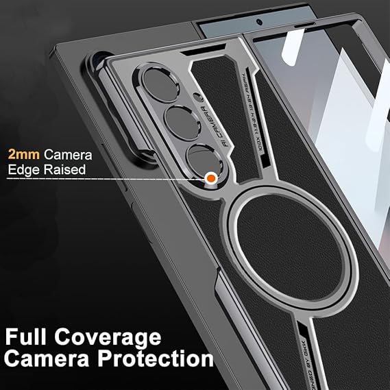 Magnetic for Samsung Galaxy Z Fold 7 5G Leather Case,[Compatible with Wireless Charging] Business Luxury PU Leather Shockproof Protective Slim Phone Cover for Samsung Galaxy Z Fold 7 (Black)