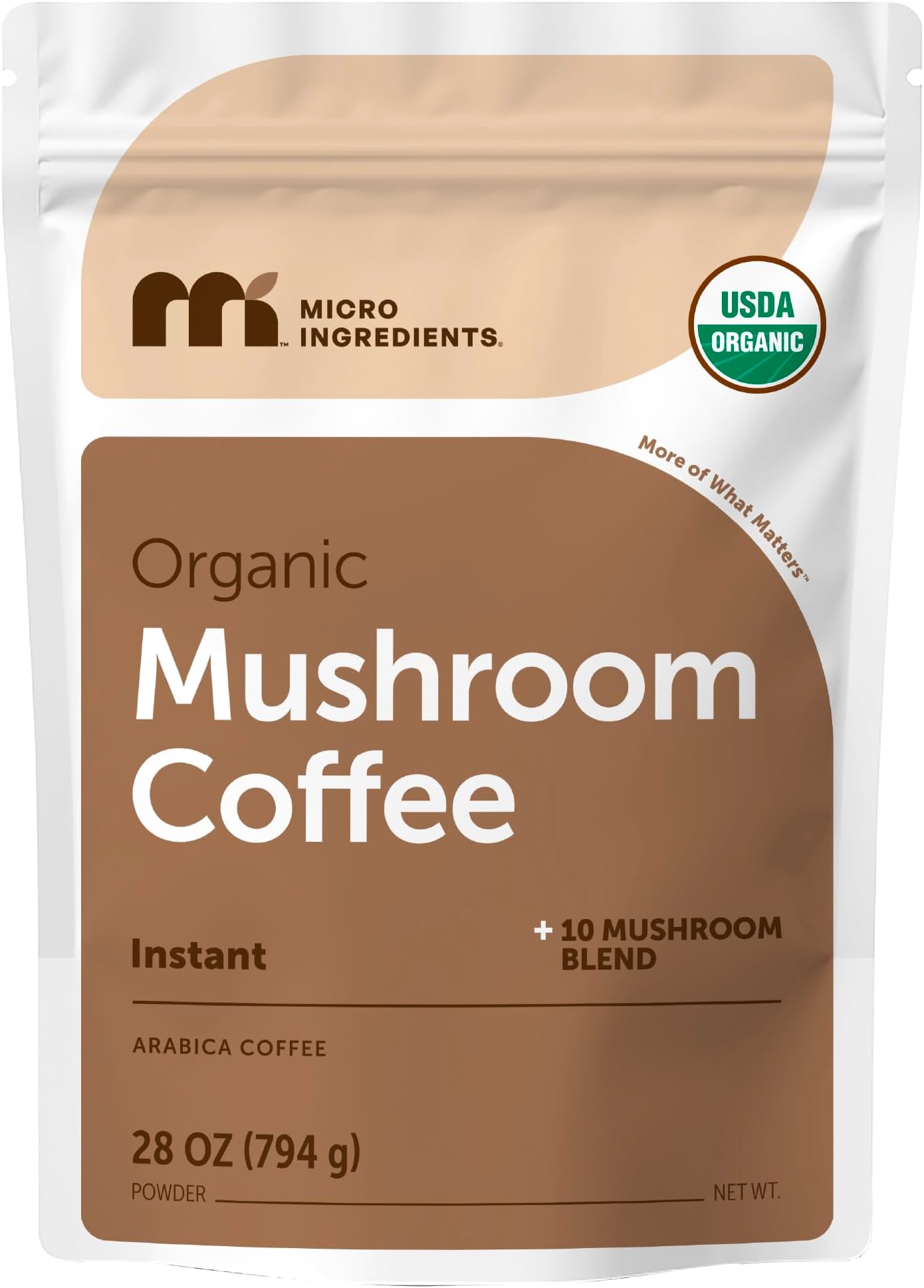 Micro Ingredients Organic Instant 10 in 1 Mushroom Coffee Powder, 28 Ounce (317 Servings) | Premium Arabica Coffee with Lion’s Mane, Chaga, Reishi & More