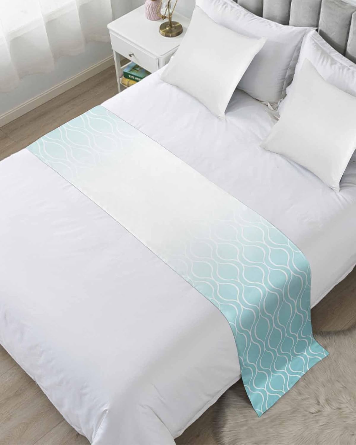 Moroccan Black Bed Runner Scarf Twin Size, Geometric Abstract Gradient Plaid Luxury Bed Throw Runners & Scarves for Twin Full Queen King Foot of Bed, Bedroom Hotel Wedding Room Decoration, 71"x20"