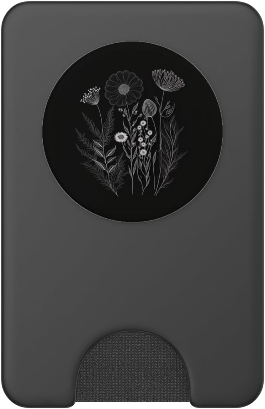 Wildflower Floral Flower Design Feminine Black PopSockets PopWallet for MagSafe