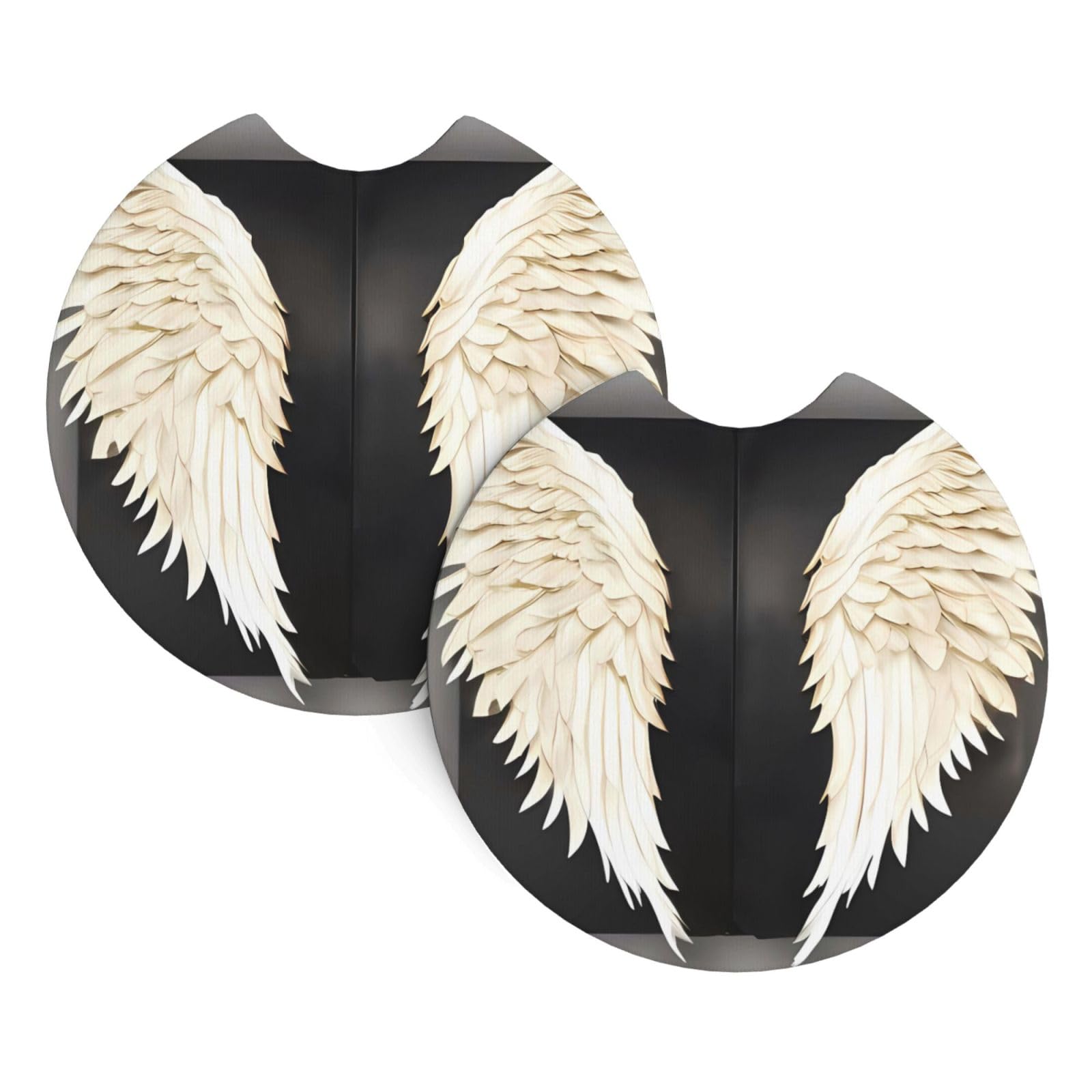 2 Pack Car Coaster for Cup Holders Angel Feathers Car Cup Coaster 2.7" Neoprene Non-Slip Automotive Cup Mat Universal Auto Car Interior Accessories for Women Men Cup Pad