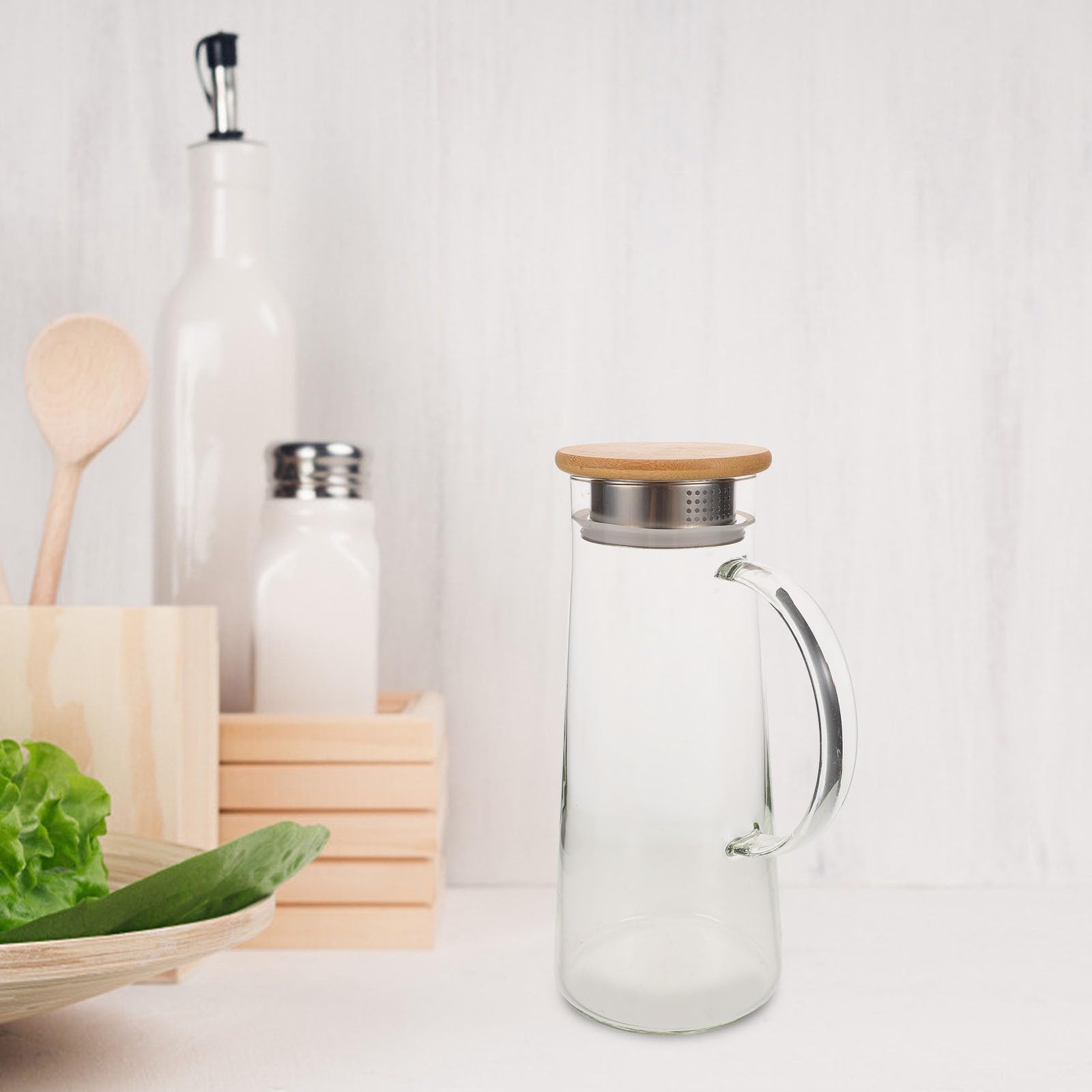 Outanaya Jarra de Vidrio de Borosilicato para Jugo y Agua Fría con Tapa y Gran Capacidad, Resistente y Fácil de Verter para Uso Doméstico