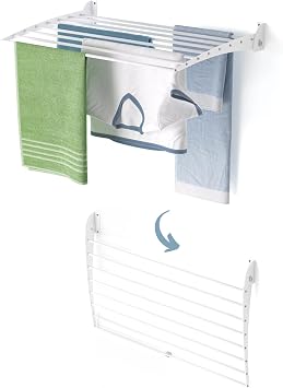 foxydry Fold, Wall Drying Rack, Vertical Drying Rack for Indoor and Outdoor Aluminium and Steel White, 82 cm / 32.3 in