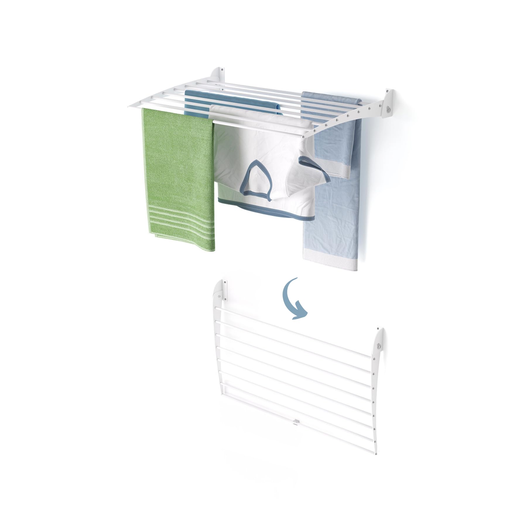 Foxydry White - Closing Downwards Fold, Wall-Mounted Clothes Drying Rack, Foldable Aluminum Design - Ideal For Indoor And Outdoor Use. Dimensions: 82X50x50 Cm