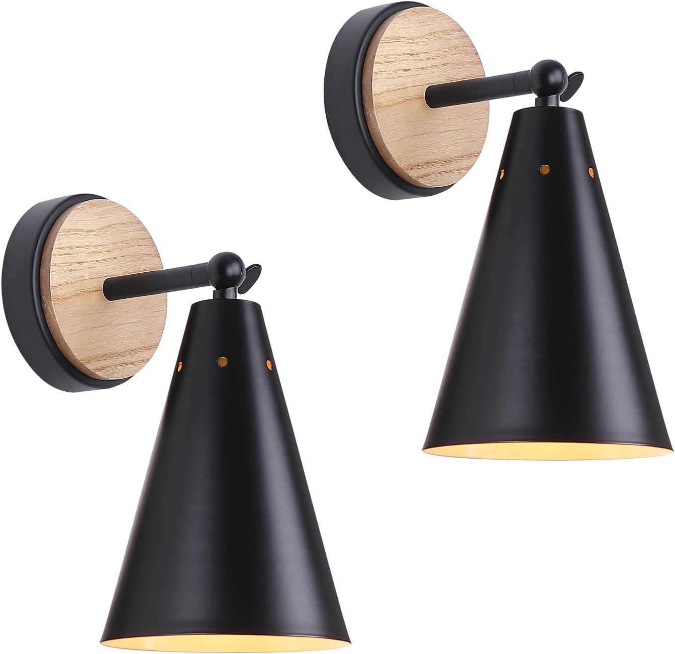 MWZ Rustic Farmhouse Black Metal and Wood Wall Sconce Adjustable Lamp,2 Pack,Rustic Wall Lighting Fixture for Bedroom, Living Room, Headboard, Garage, Porch