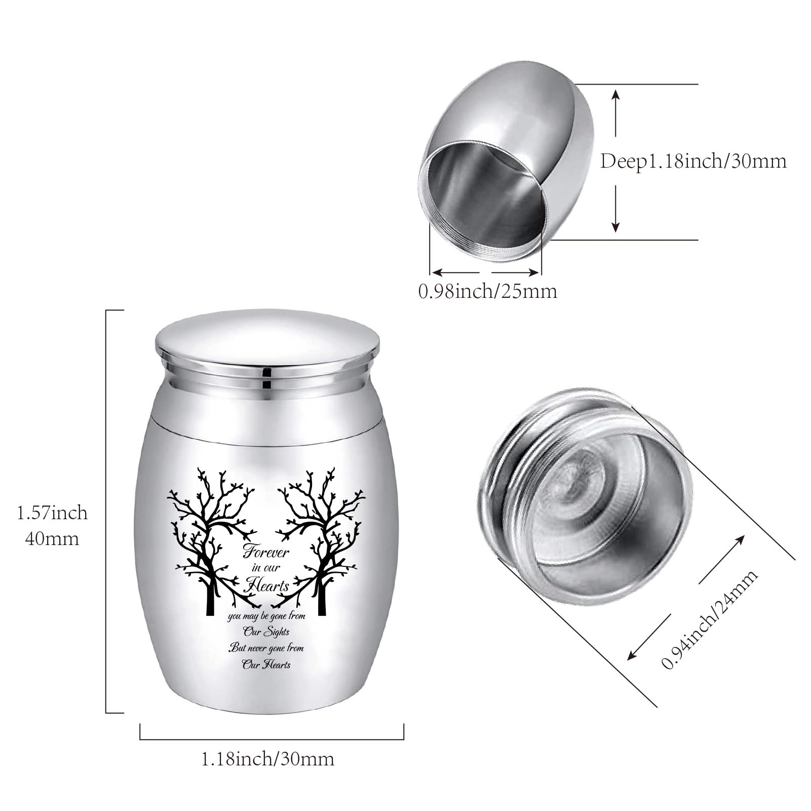 CREATCABIN Mini Share Urns for Ashes Small Cremation Keepsake Urns for Human Pet Miniature Funeral Burial Ashes Holder Small Memorial Jars Decorative Gift for Family 1.18×1.57in(Silver) - Image 2
