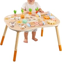 Wooden Activity Table For 1+ Years, 6-in-1 Sensory Learning Table With Shape Sorter, Sensory Development Toy, Activity Learning Toys For 1 2 3 Year Old Boys Girls, 1st Birthday Gift