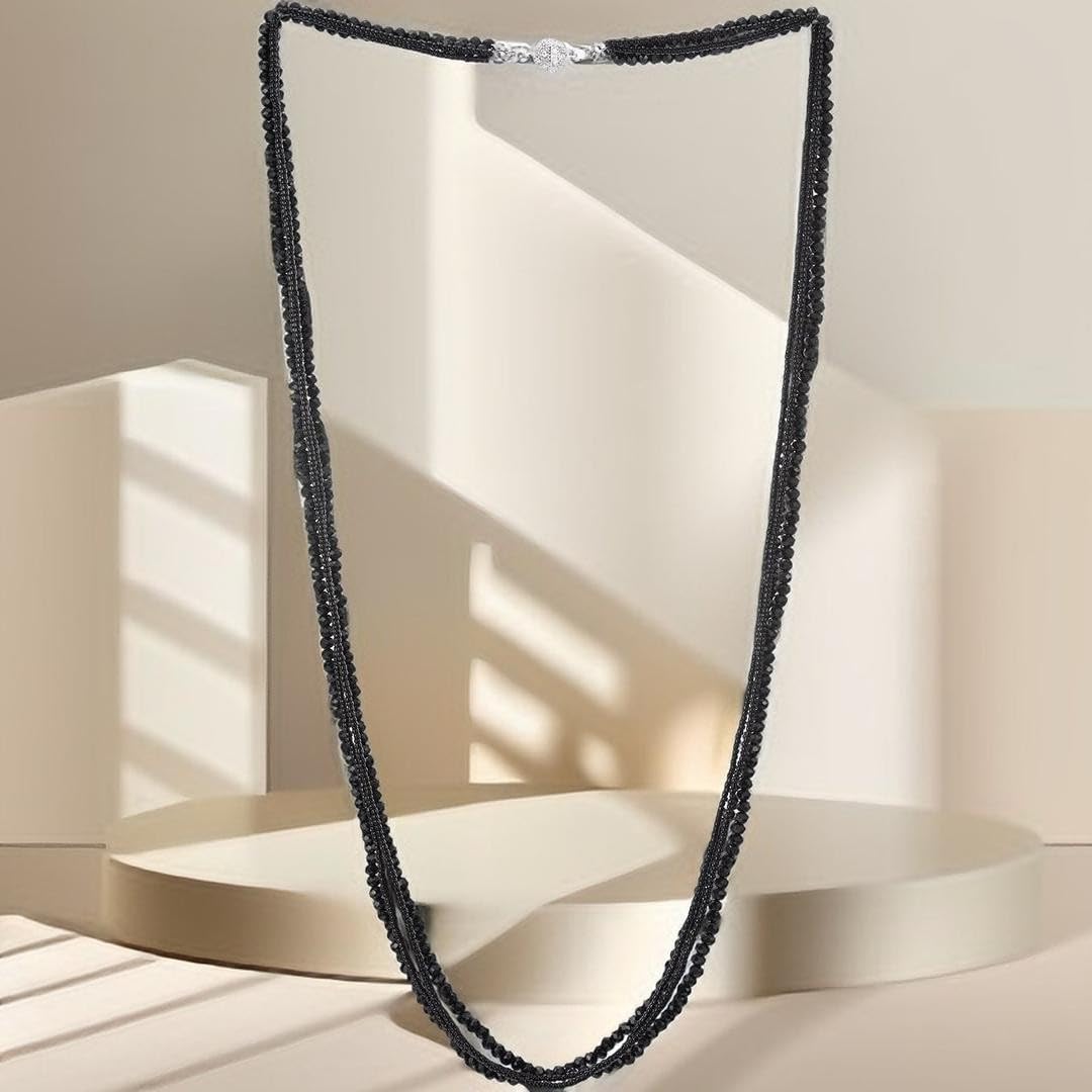 COOLSTEELANDBEYOND Long Multi-Strand Statement Necklace For Women, Elegant Layered Waterfall Chains, Crystal Beads Pendant - Image 3