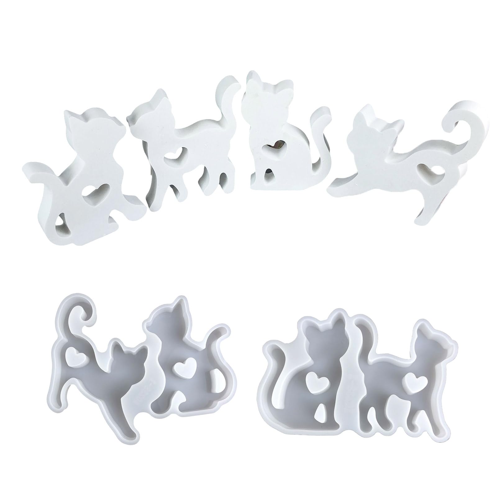 Moules En Silicone Cœur Et Chat - Lot De 2 - 19 X 12,5 Cm - Pour Plâtre, Résine, Décoration - Loisirs Créatifs